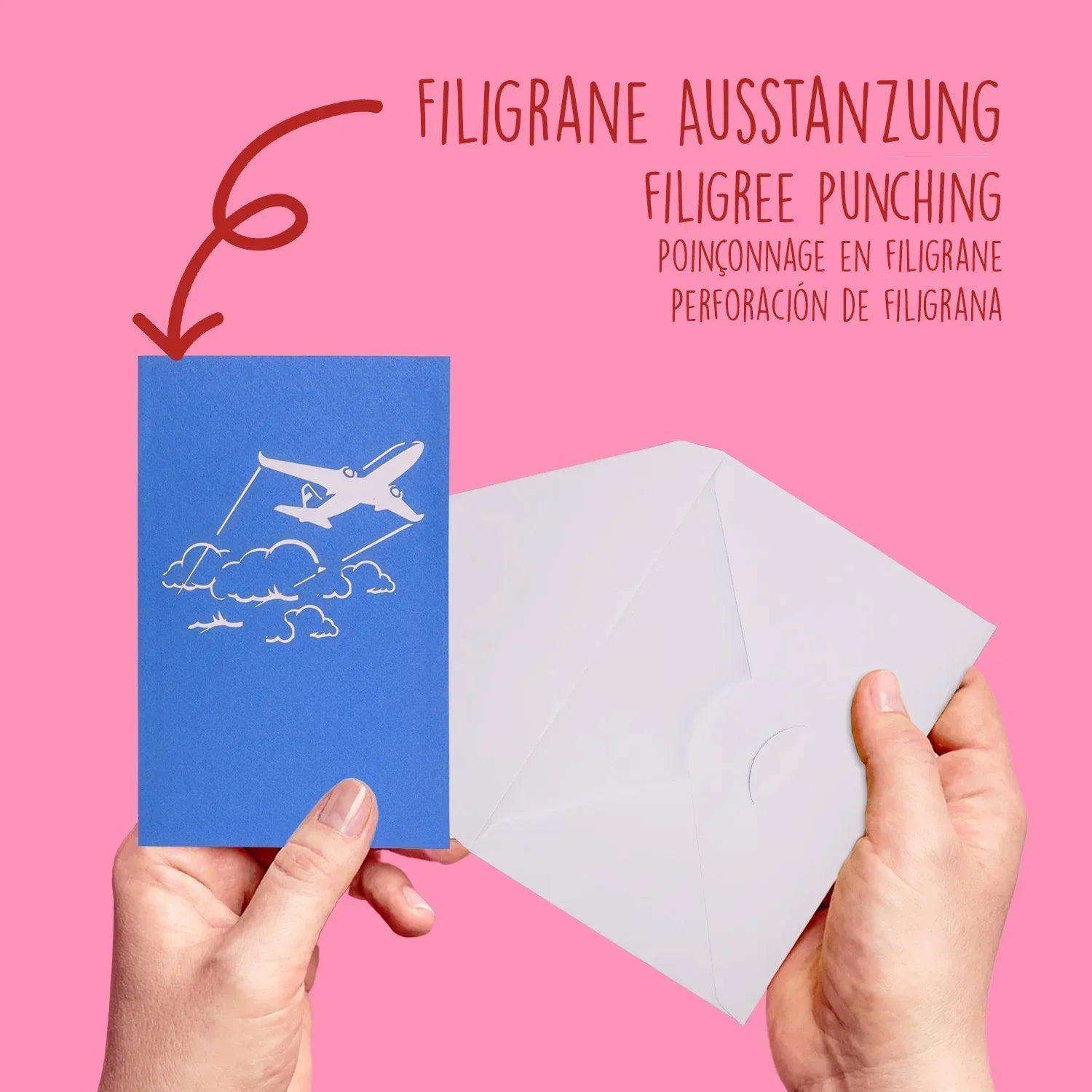 3D Pop-Up Karte Flugzeug & Luftballons, N163 - LINPopUp