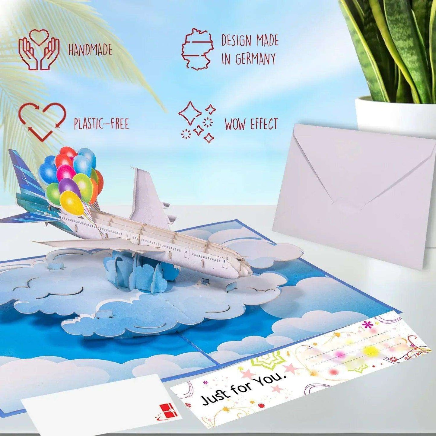 3D Pop-Up Karte Flugzeug & Luftballons, N163 - LINPopUp