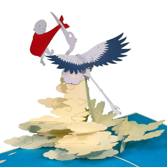 Pop-Up 3D Geburtskarte Klapperstorch & Baby – Karte zur Geburt, N131 - LINPopUp