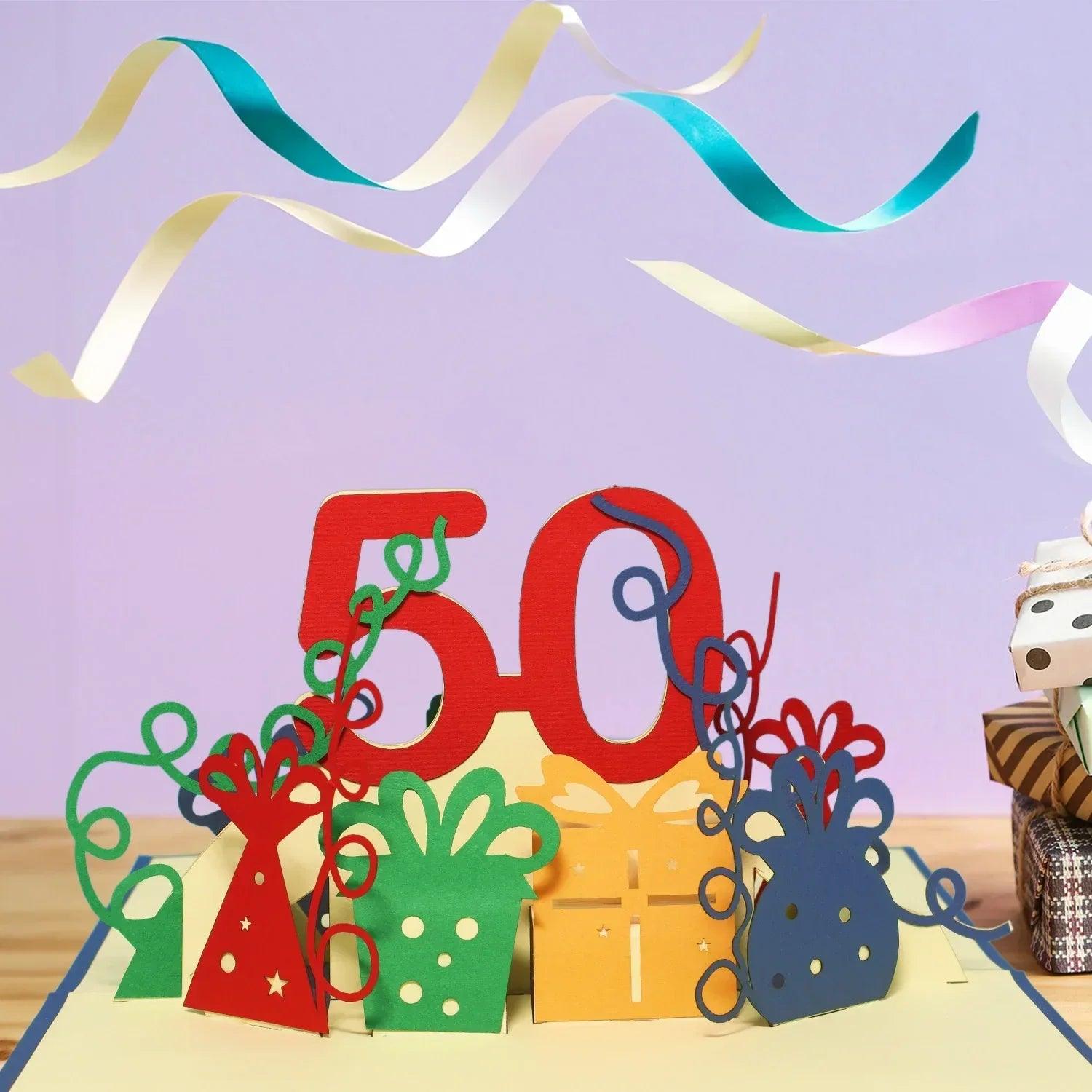 Pop-Up-Karte zum Geburtstag – Zahl 50, Geburtstagseinladung & Jubiläum, N21 - LINPopUp