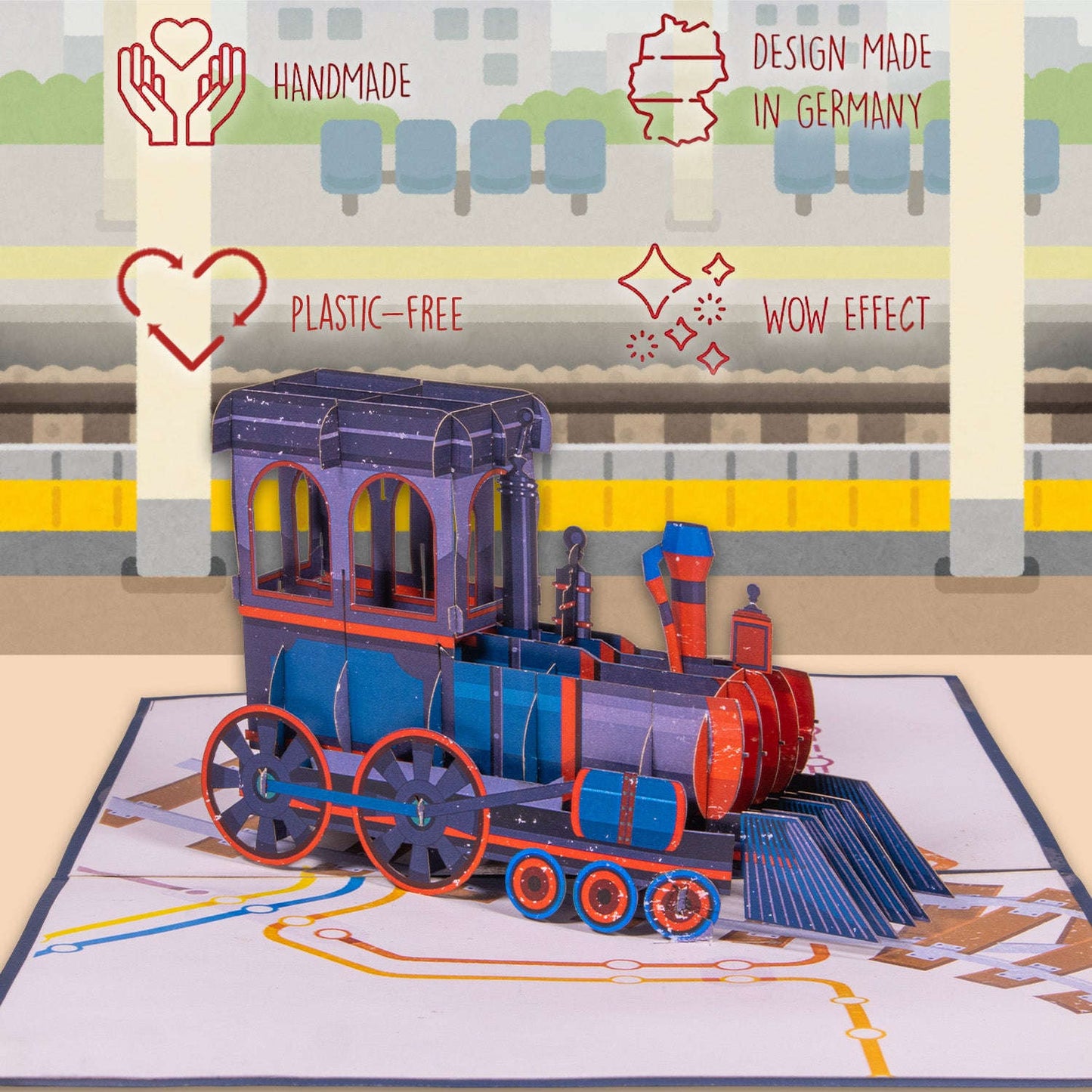 Pop Up Karte 3D Lokomotive Eisenbahn – Geburtstagskarte & Geschenkidee für Eisenbahn-Fans | LINPopUp LINPopUp 17182-N152