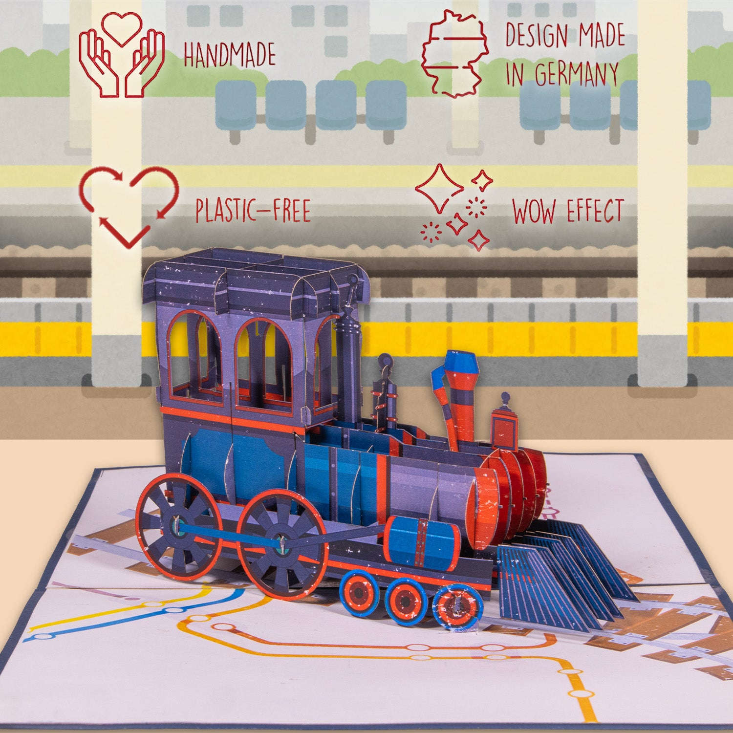 Pop Up Karte 3D Lokomotive Eisenbahn – Geburtstagskarte & Geschenkidee für Eisenbahn-Fans | LINPopUp LINPopUp 17182-N152
