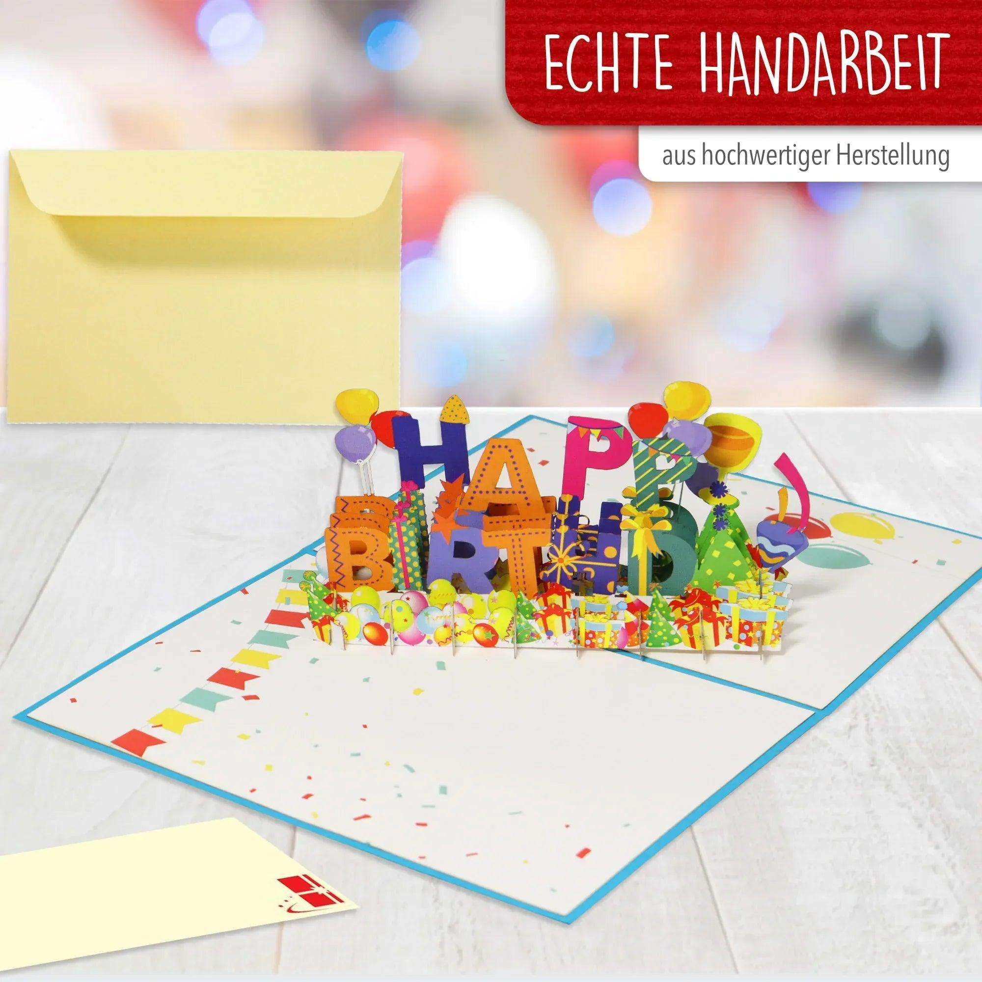 Pop-Up Geburtstagskarte, Happy Birthday - Luftballons & Konfetti, LINPopUp - LINPopUp