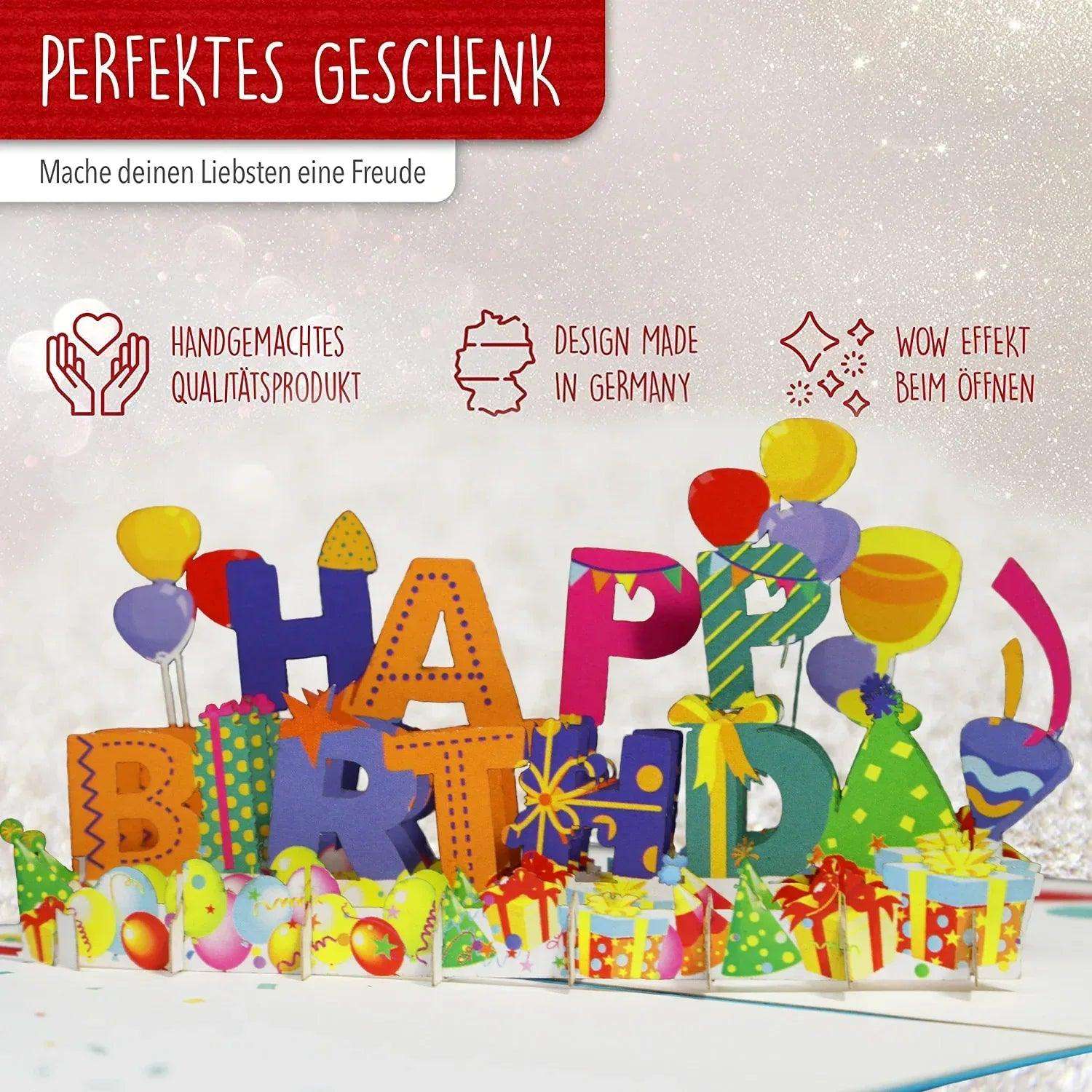 Pop-Up Geburtstagskarte, Happy Birthday - Luftballons & Konfetti, LINPopUp - LINPopUp