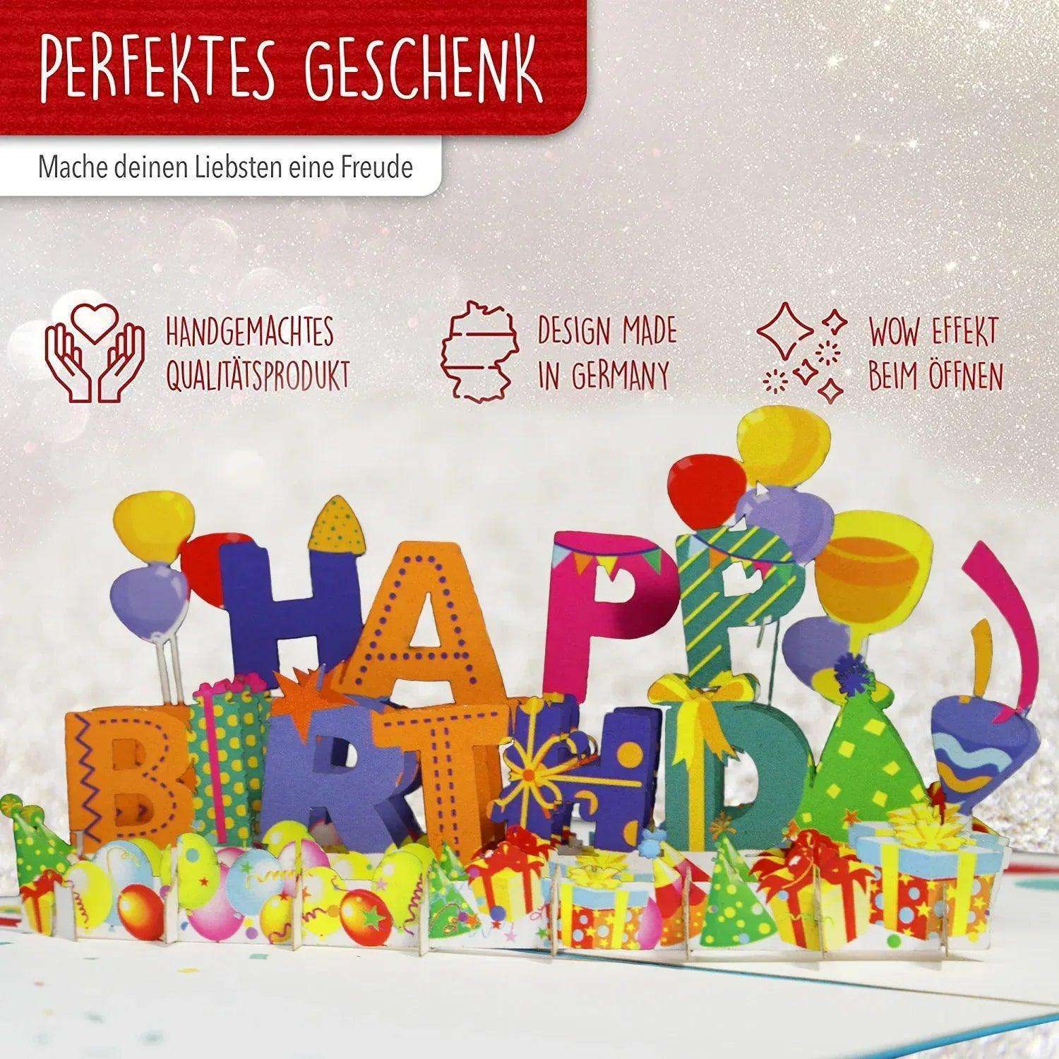 Pop-Up Geburtstagskarte, Happy Birthday - Luftballons & Konfetti, LINPopUp - LINPopUp