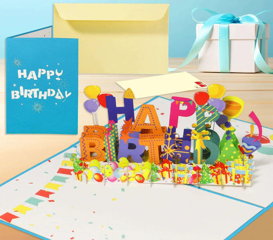Pop-Up Geburtstagskarte, Happy Birthday - Luftballons & Konfetti, LINPopUp - LINPopUp