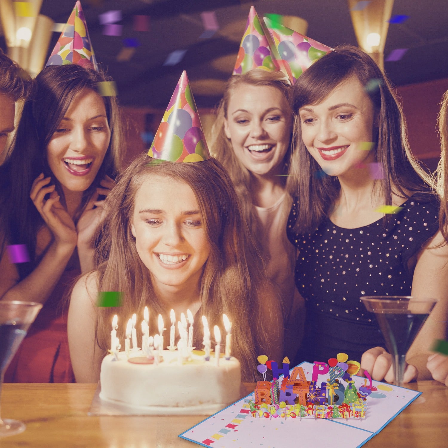 Pop-Up 3D Geburtstagskarte Happy Birthday - Luftballons & Konfetti, N130