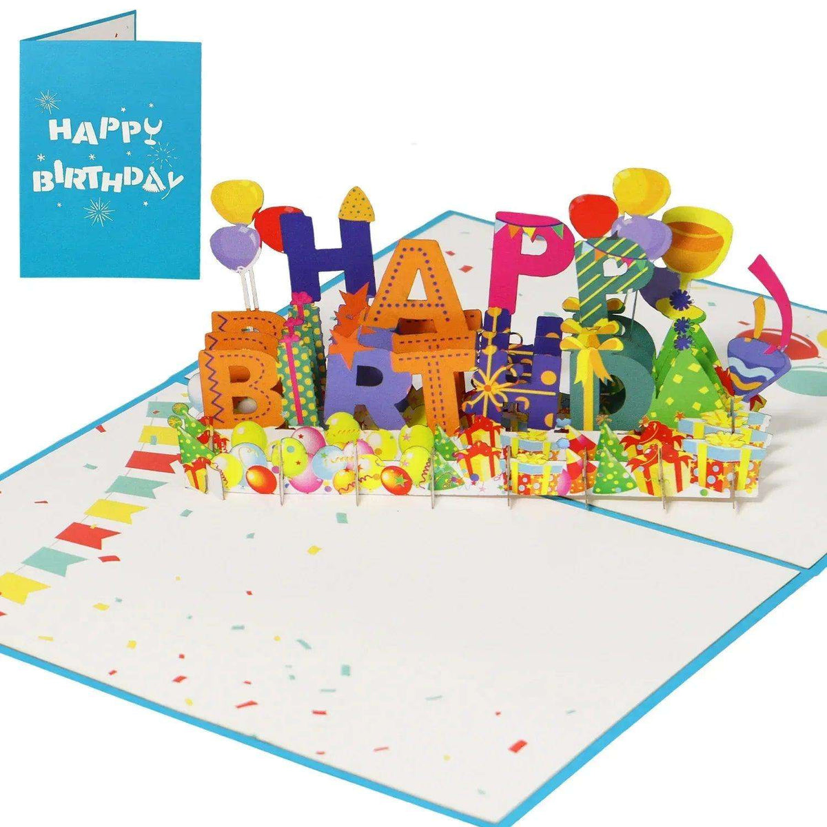 Pop-Up Geburtstagskarte, Happy Birthday - Luftballons & Konfetti, LINPopUp - LINPopUp