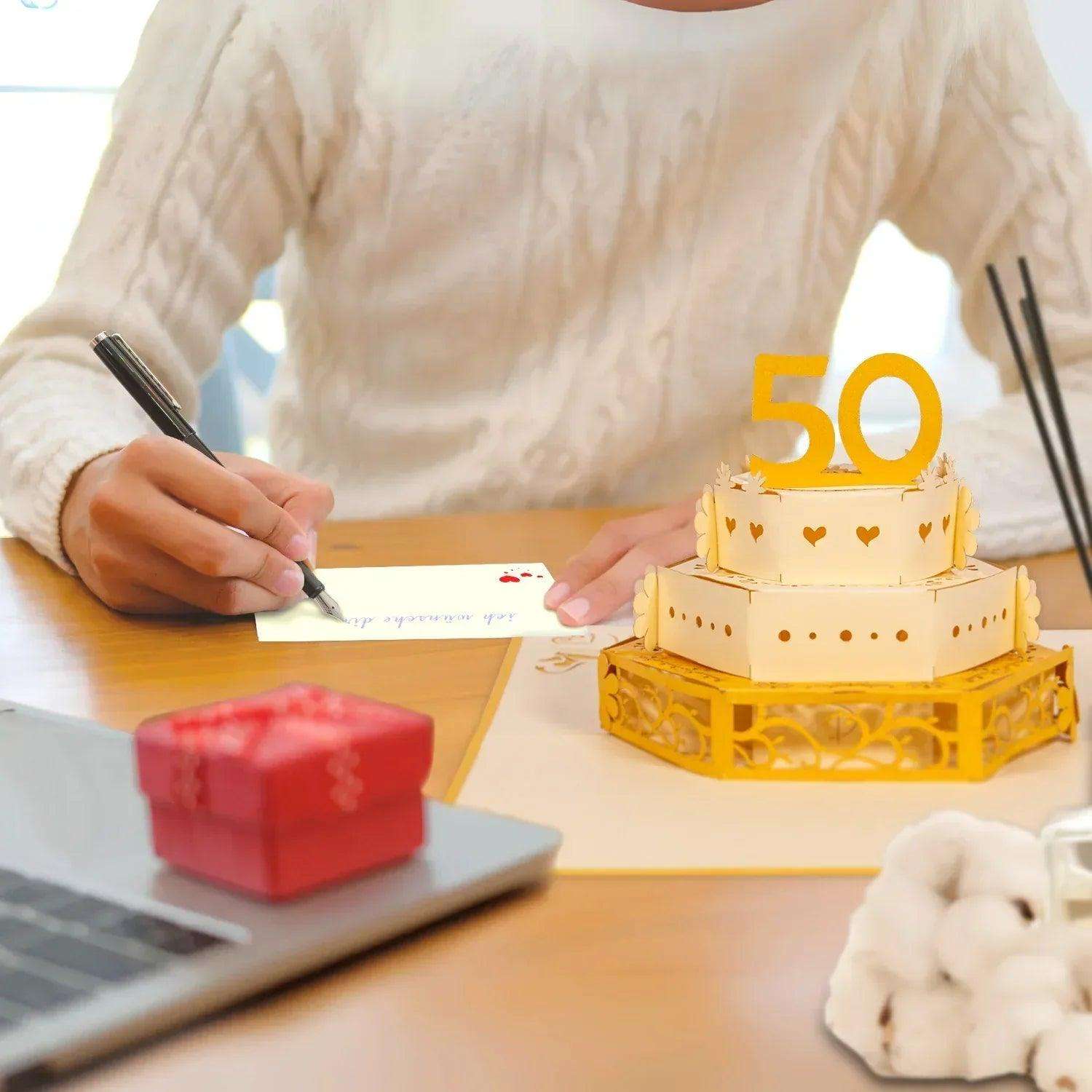 50. Hochzeitstag, Goldhochzeit Karte 3D Pop-Up - Goldene Hochzeitskarte, N212 - LINPopUp