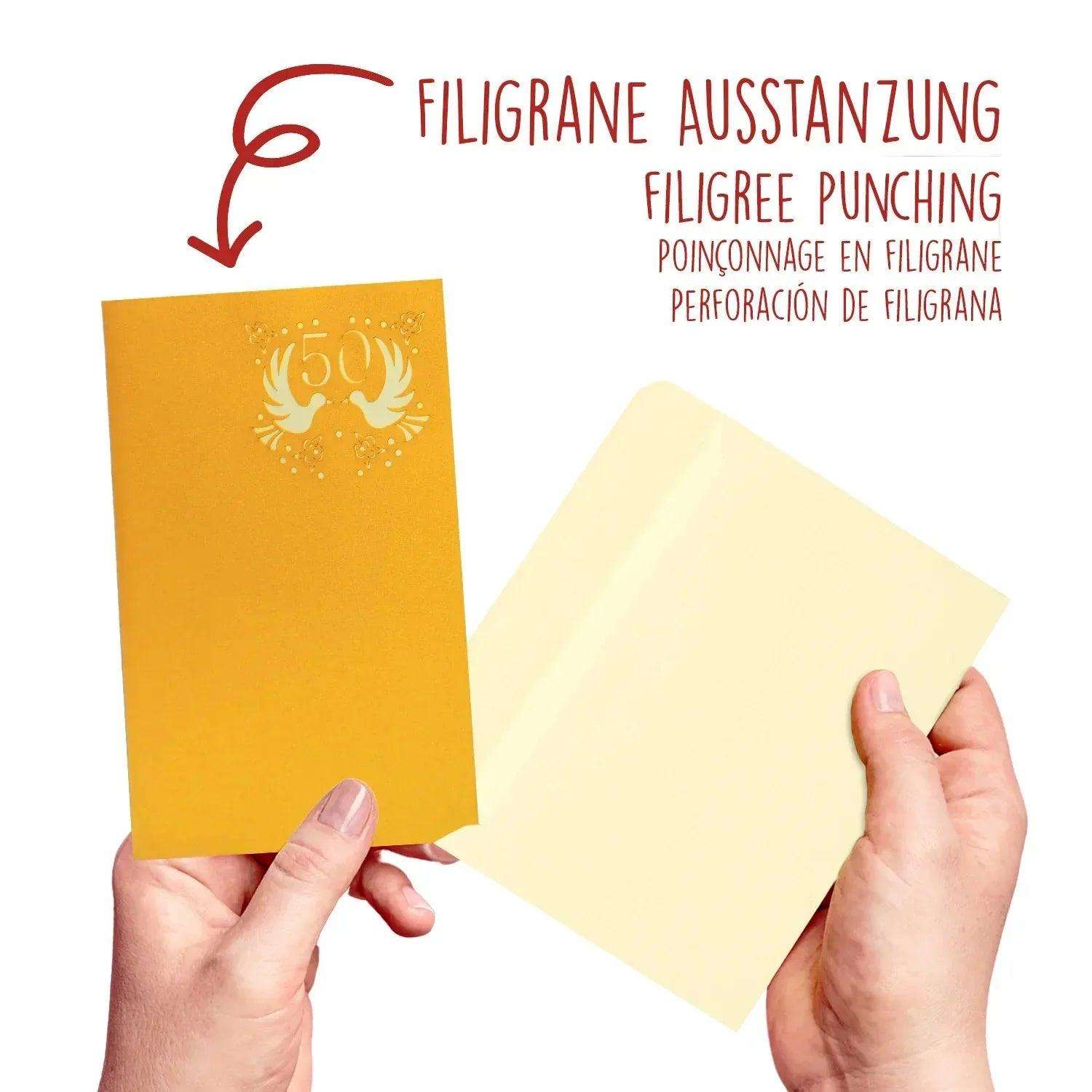 50. Hochzeitstag, Goldhochzeit Karte 3D Pop-Up - Goldene Hochzeitskarte, N212 - LINPopUp