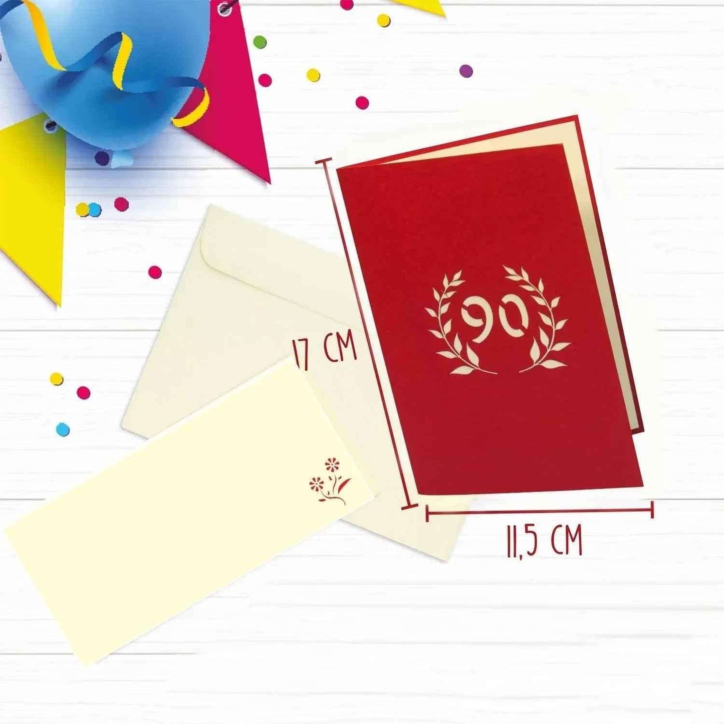 Pop-Up-Karte zum Geburtstag – Zahl 90, Geburtstagseinladung & Jubiläum, N328
