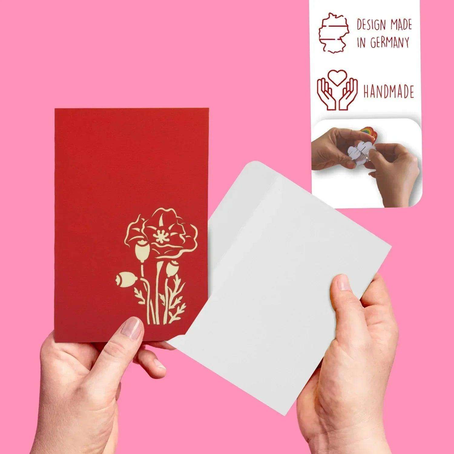 Pop Up Karte 3D Mohn Blume Rot – Grußkarte Muttertag & Geburtstag - LINPopUp