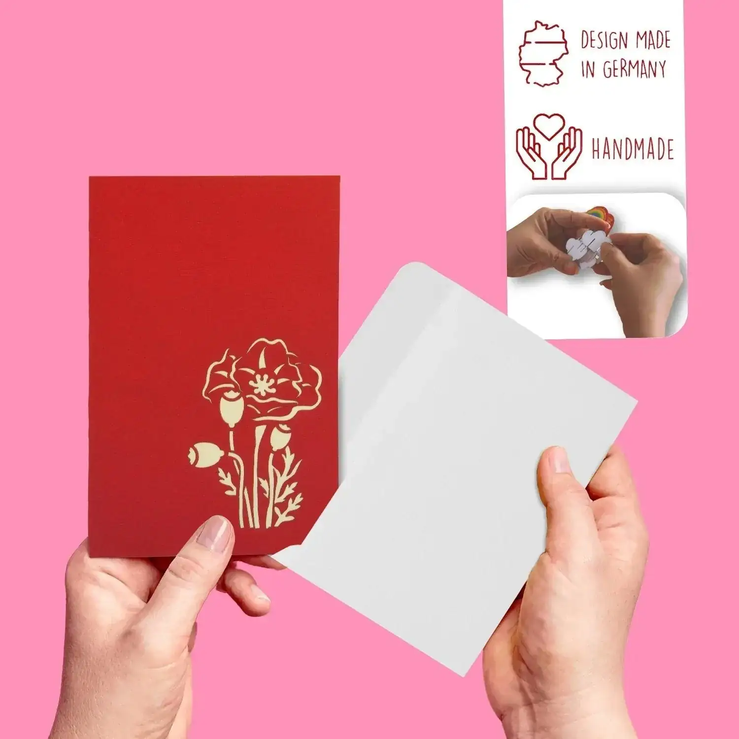 Pop Up Karte 3D Mohn Blume Rot – Grußkarte Muttertag & Geburtstag - LINPopUp