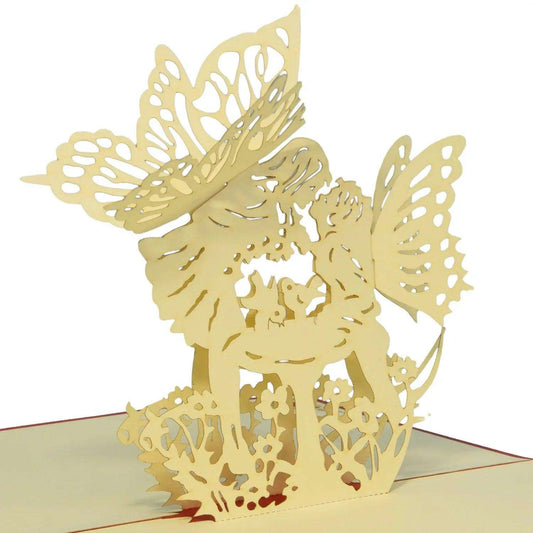 Hochzeitskarte Pop Up 3D - Glückwunschkarte zur Hochzeit, Küssende Elfen, rot, N68 - LINPopUp