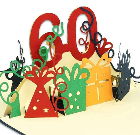 Pop-Up-Karte zum Geburtstag – Zahl 60, Geburtstagseinladung & Jubiläum, N23 - LINPopUp