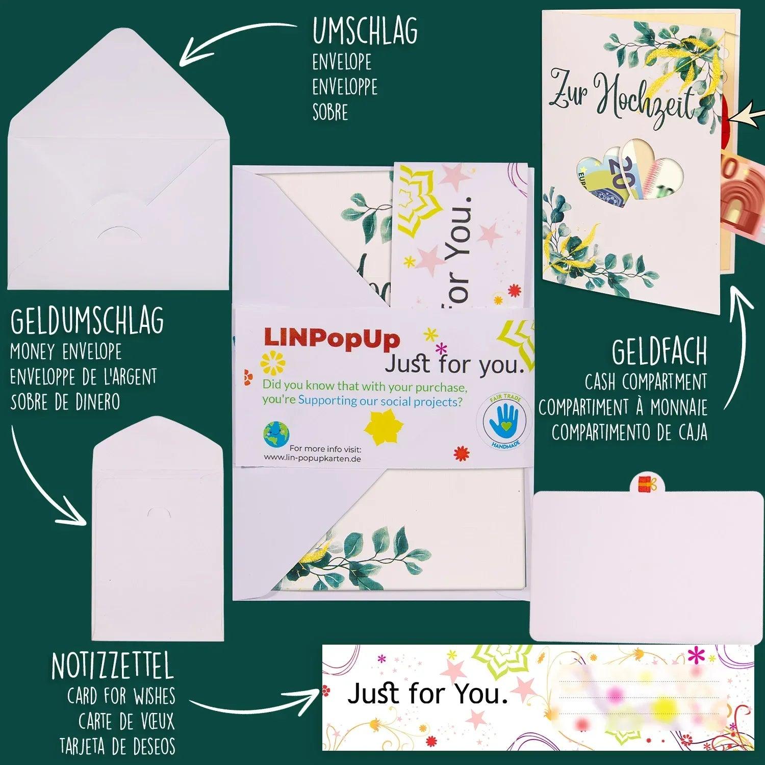 Pop - Up Hochzeitskarte mit Geldfach - Hochzeit, N94 - LINPopUp