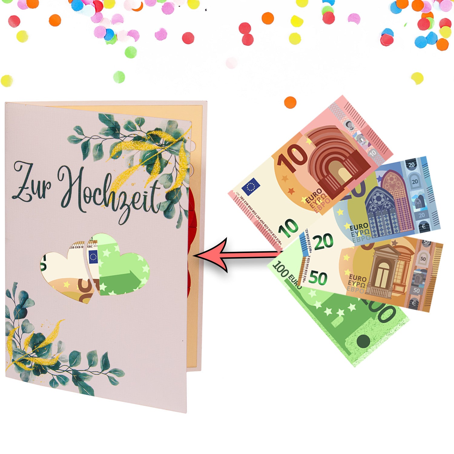 Pop - Up Hochzeitskarte mit Geldfach - Verpackung Geldgeschenk zur Hochzeit, N94