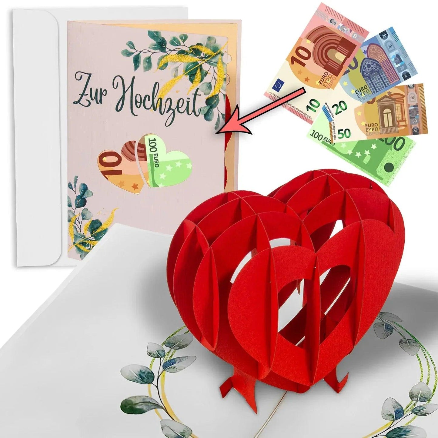 Pop - Up Hochzeitskarte mit Geldfach - Hochzeit, N94 - LINPopUp