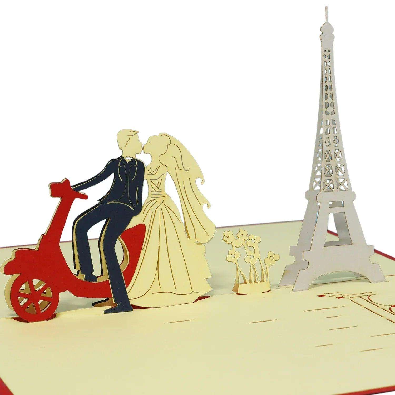 Hochzeitskarte Pop Up 3D - Glückwunschkarte zur Hochzeit, Brautpaar, Paris, N80 - LINPopUp