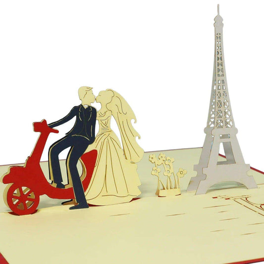 Hochzeitskarte Pop Up 3D - Glückwunschkarte zur Hochzeit, Brautpaar, Paris, N80 - LINPopUp