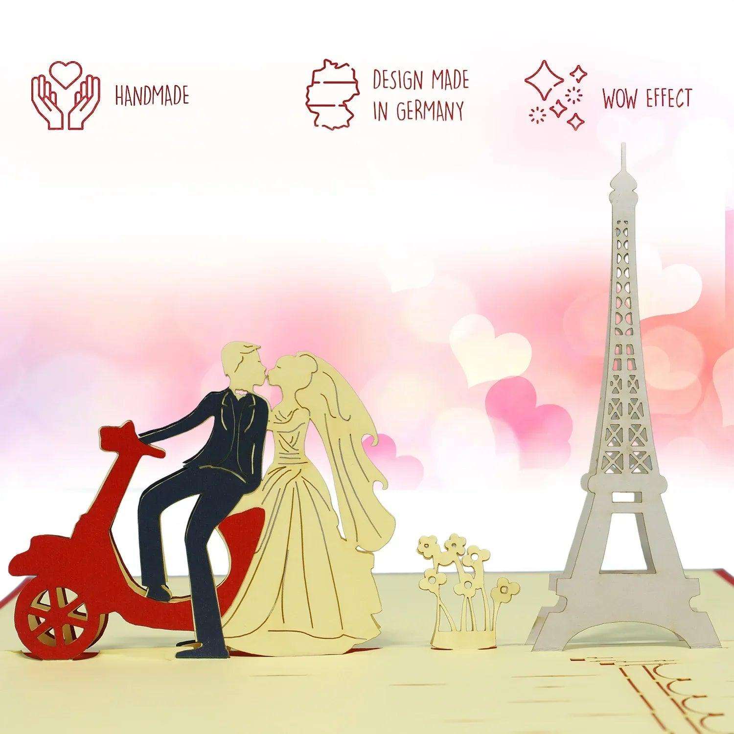 Hochzeitskarte Pop Up 3D - Glückwunschkarte zur Hochzeit, Brautpaar, Paris, N80 - LINPopUp