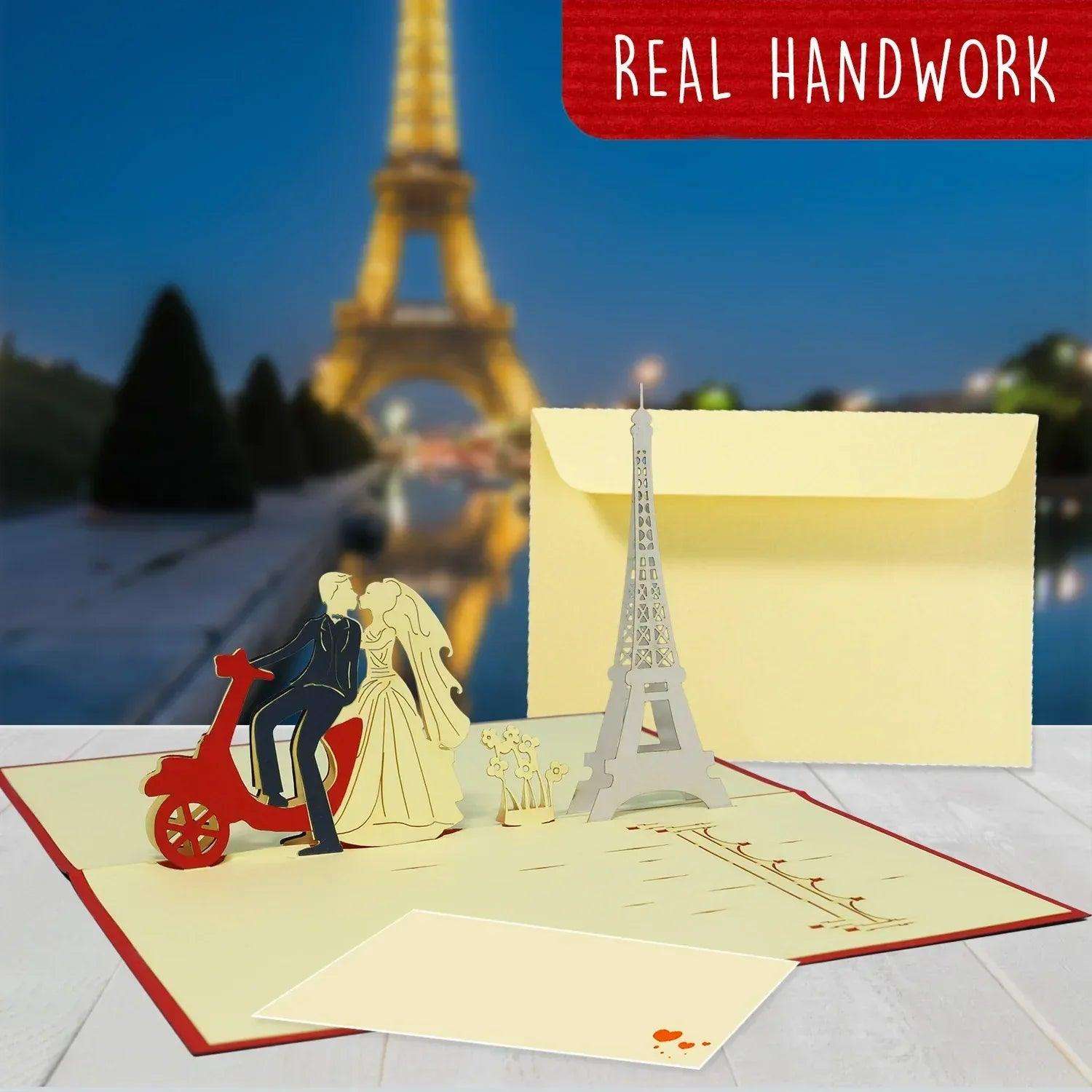 Hochzeitskarte Pop Up 3D - Glückwunschkarte zur Hochzeit, Brautpaar, Paris, N80 - LINPopUp