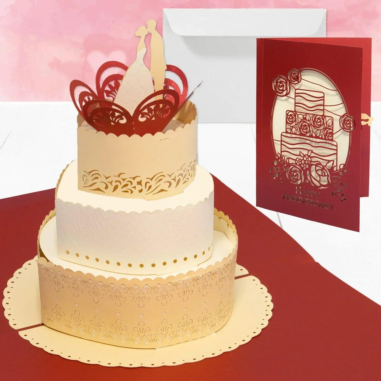 Hochzeitskarte Pop Up 3D - Glückwunschkarte zur Hochzeit, Hochzeitstorte, N713 - LINPopUp