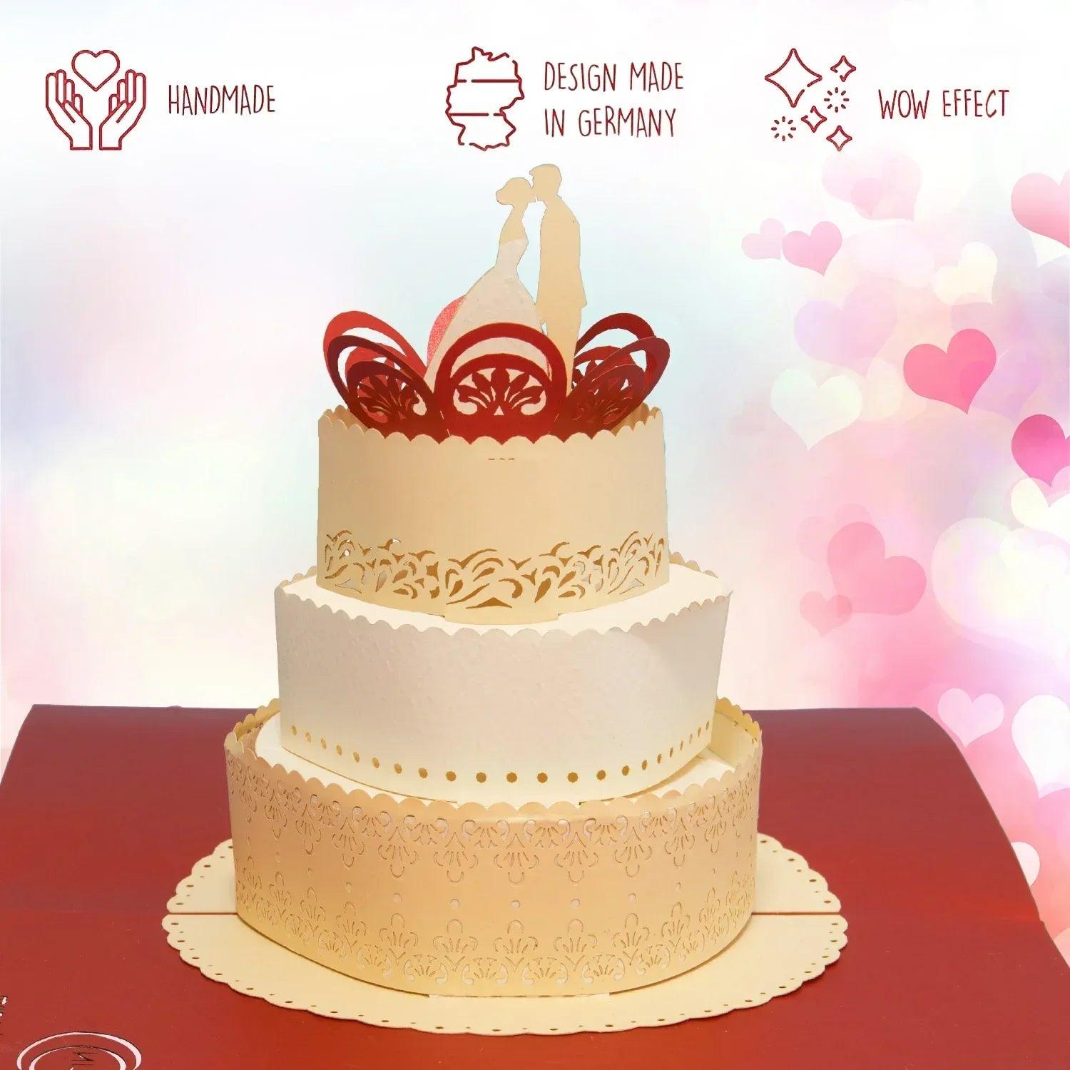Hochzeitskarte Pop Up 3D - Glückwunschkarte zur Hochzeit, Hochzeitstorte, N713 - LINPopUp