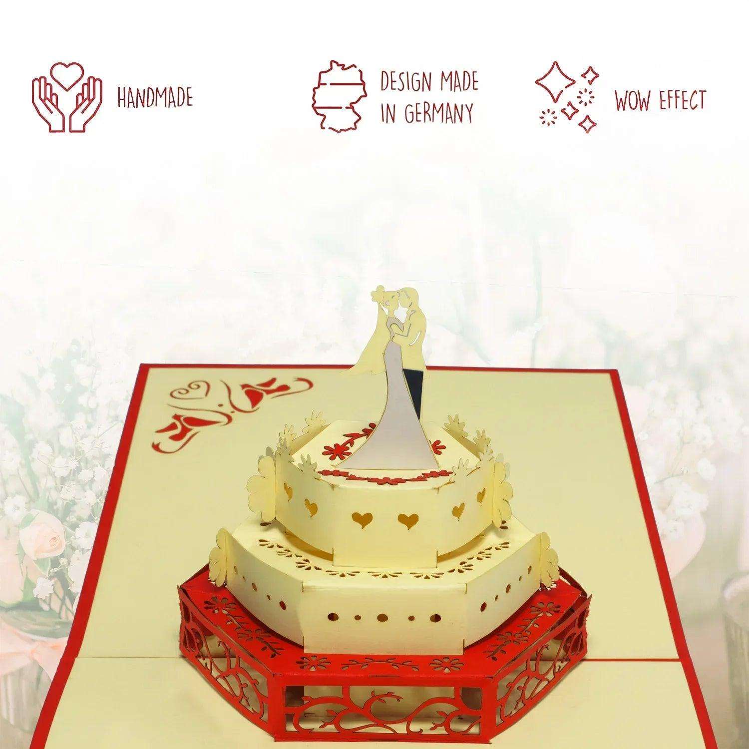 Hochzeitskarte Pop Up 3D - Glückwunschkarte zur Hochzeit, Hochzeitstorte, N210 - LINPopUp