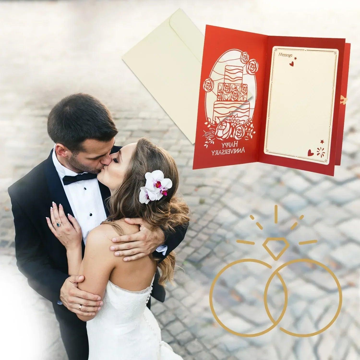 Hochzeitskarte Pop Up 3D - Glückwunschkarte zur Hochzeit, Hochzeitstorte, N713 - LINPopUp