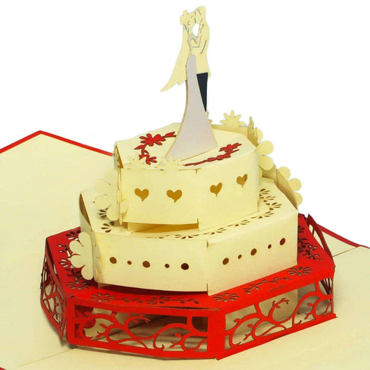 Hochzeitskarte Pop Up 3D - Glückwunschkarte zur Hochzeit, Hochzeitstorte, N210 - LINPopUp