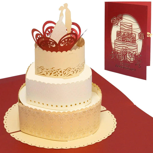 Hochzeitskarte Pop Up 3D - Glückwunschkarte zur Hochzeit, Hochzeitstorte, N713 - LINPopUp