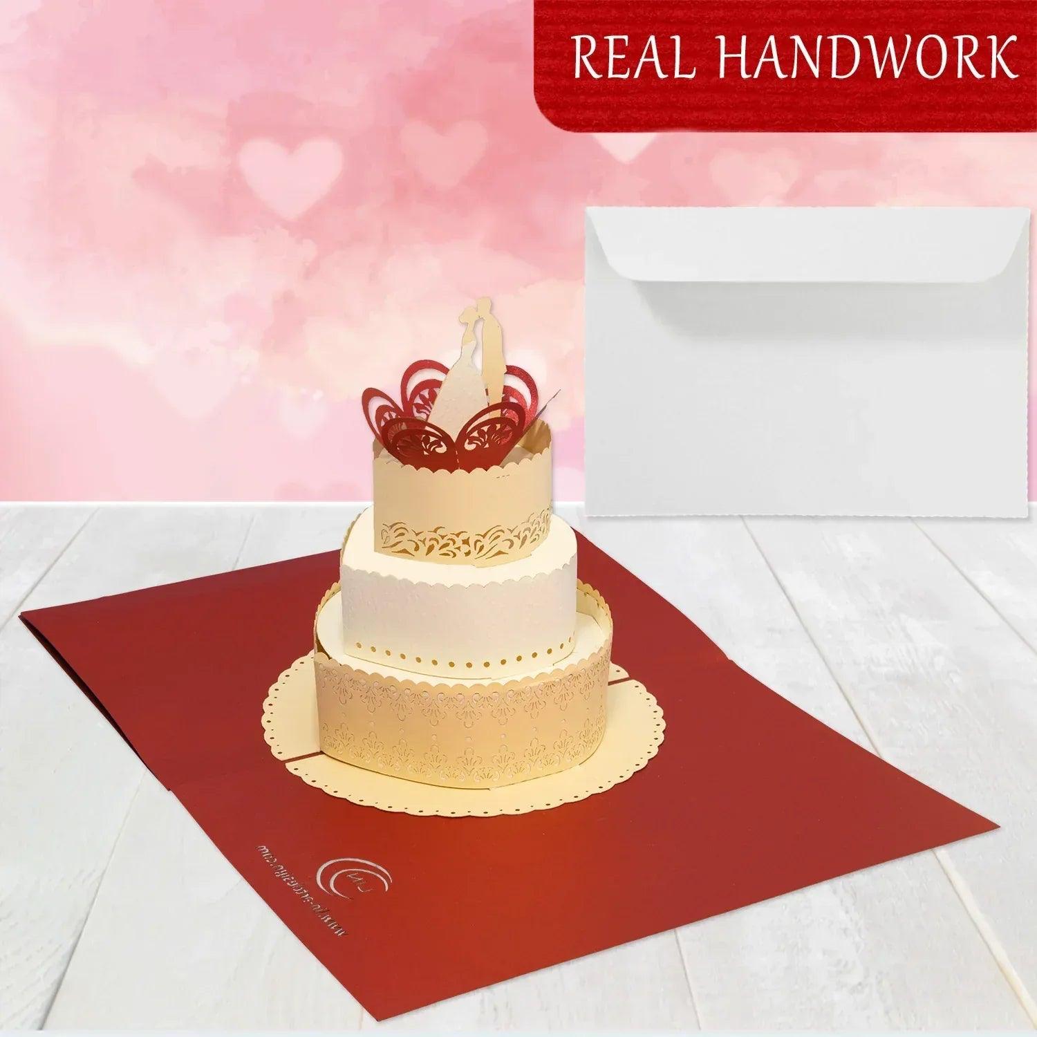 Hochzeitskarte Pop Up 3D - Glückwunschkarte zur Hochzeit, Hochzeitstorte, N713 - LINPopUp
