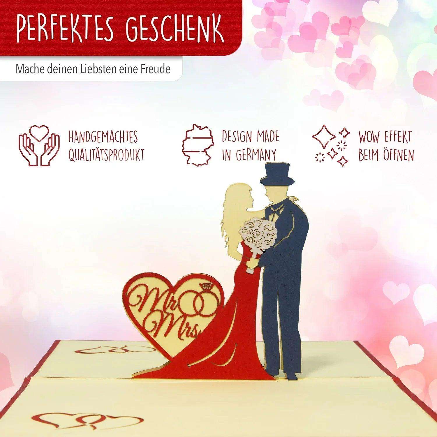 Hochzeitskarte Pop Up 3D - Glückwunschkarte zur Hochzeit, Brautpaar Mr./Mrs., N311 LINPopUp N311