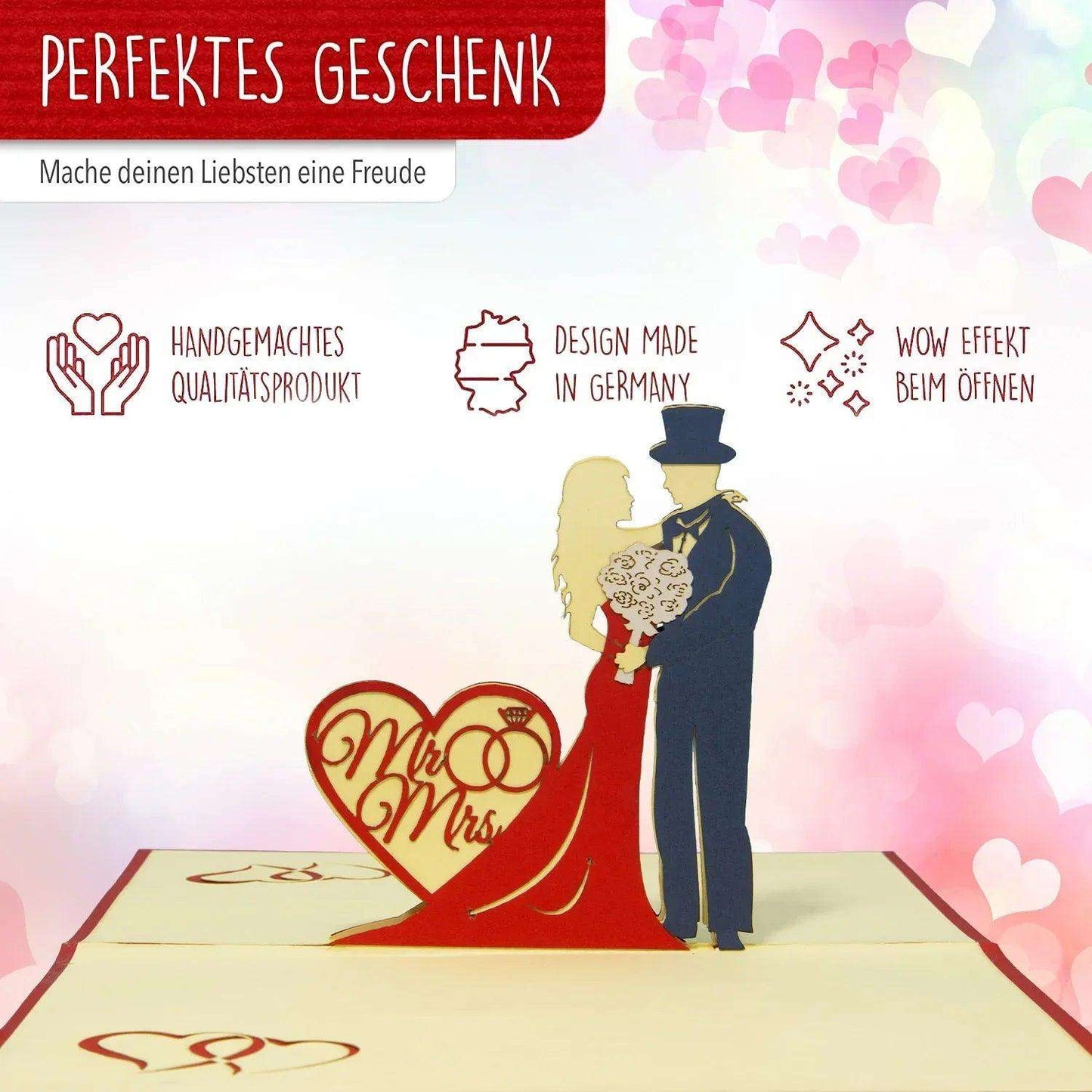 Hochzeitskarte Pop Up 3D - Glückwunschkarte zur Hochzeit, Brautpaar Mr./Mrs., N311 - LINPopUp