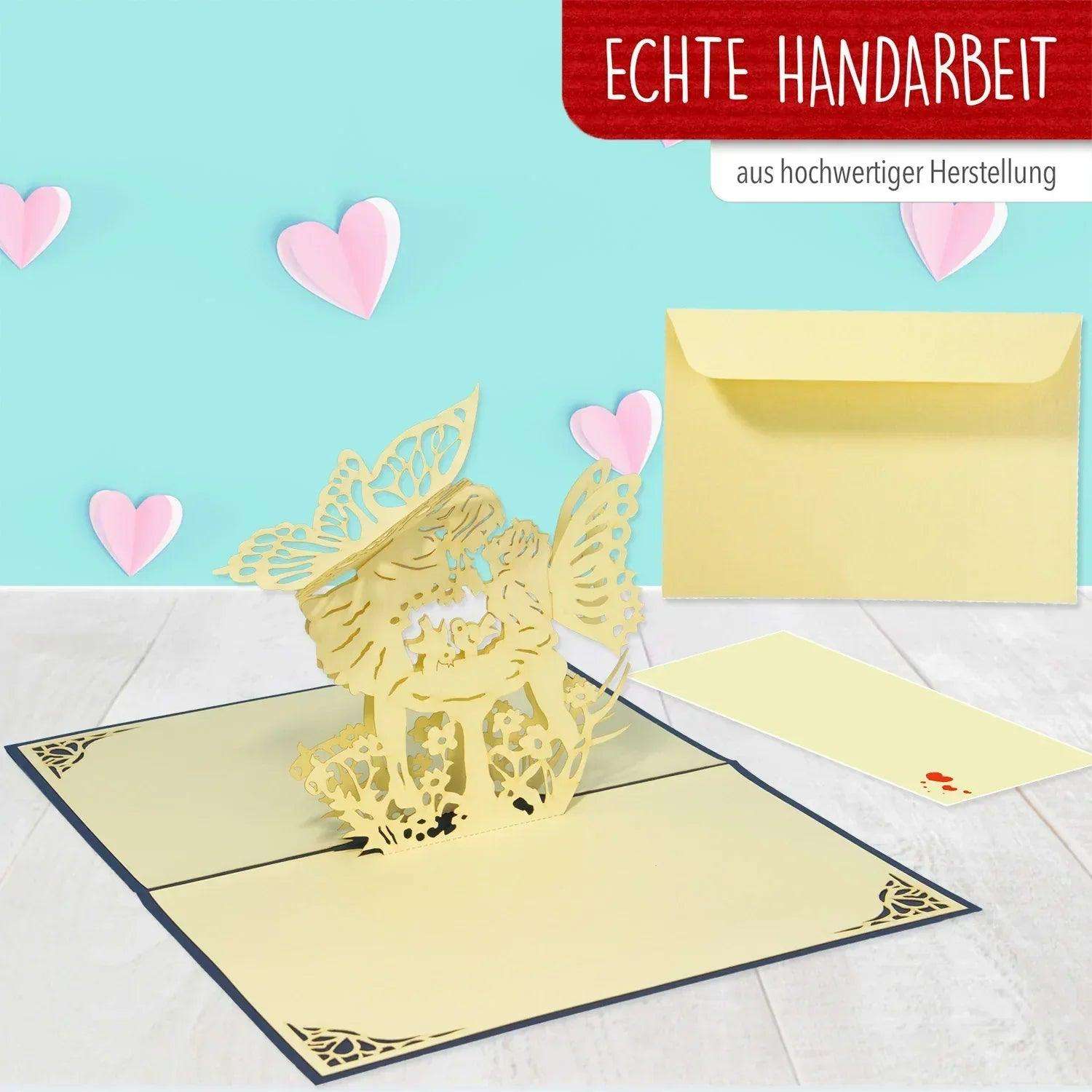 Hochzeitskarte Pop Up 3D - Glückwunschkarte zur Hochzeit, Küssende Elfen, blau, N70 LINPopUp N70