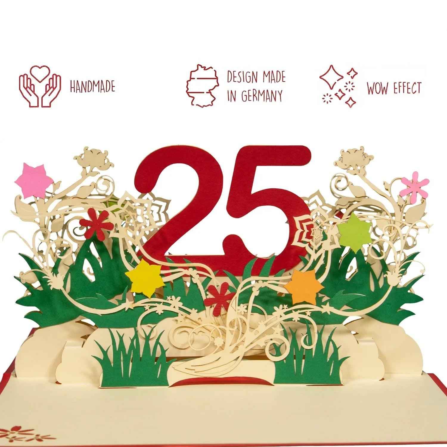Pop-Up-Karte zum Geburtstag – Zahl 25, Geburtstagseinladung & Jubiläum, N300