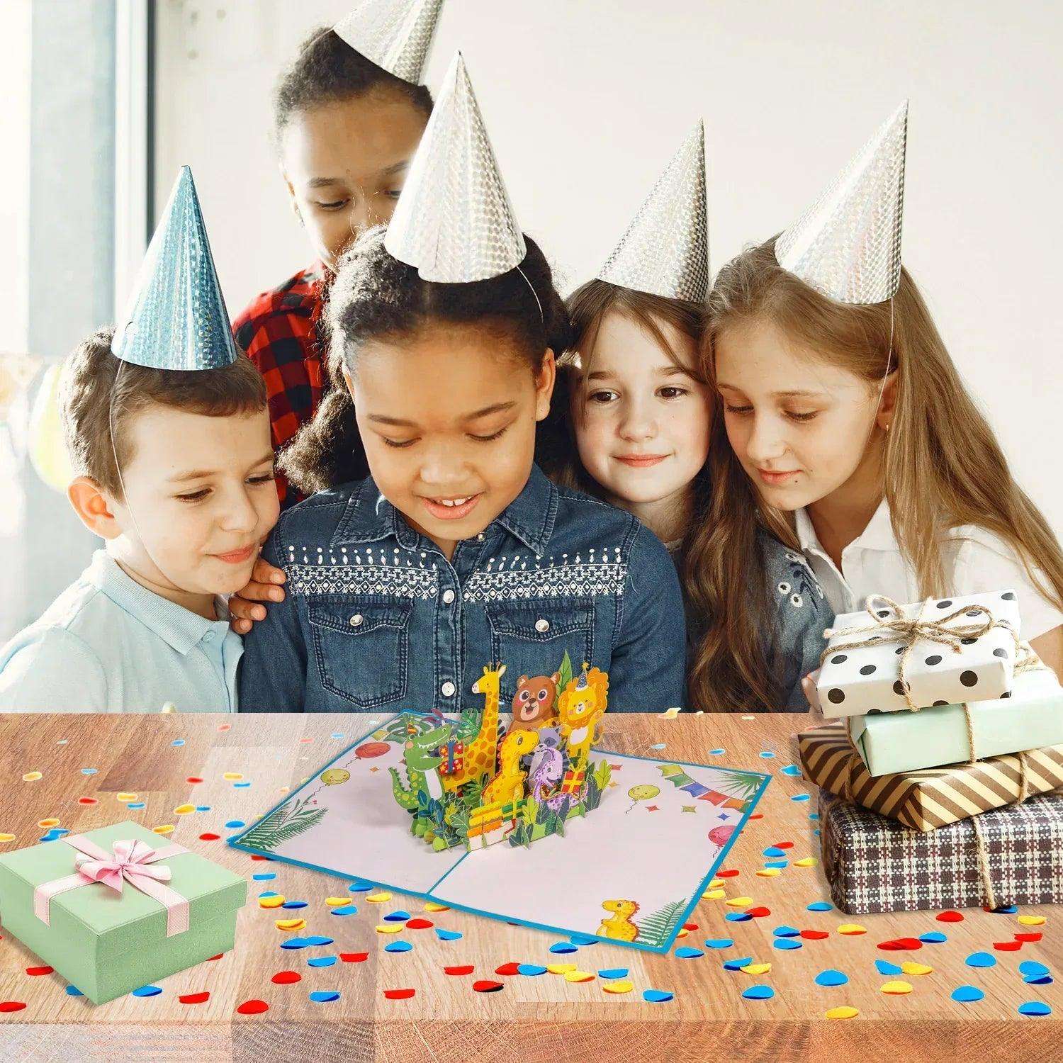 Pop-Up Geburtstagskarte für Kinder - Kindergeburtstag 3D mit Tiere, LINPopUp - LINPopUp