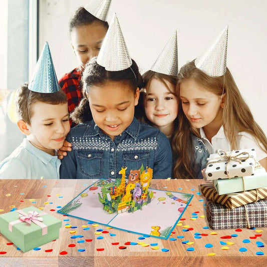Pop-Up Geburtstagskarte für Kinder - Kindergeburtstag 3D mit Tiere, LINPopUp - LINPopUp