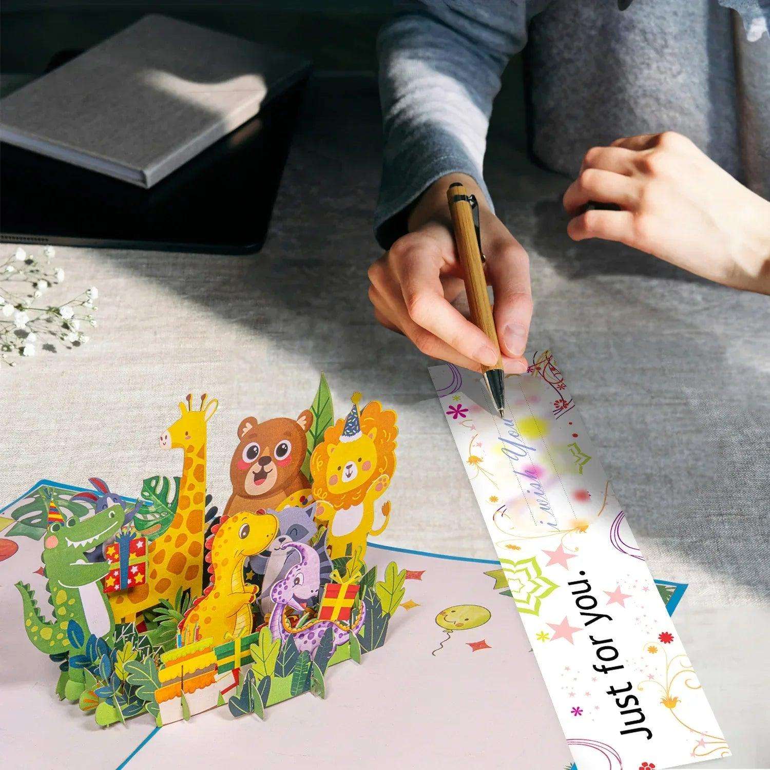 Pop-Up Geburtstagskarte für Kinder - Kindergeburtstag 3D mit Tiere, LINPopUp - LINPopUp