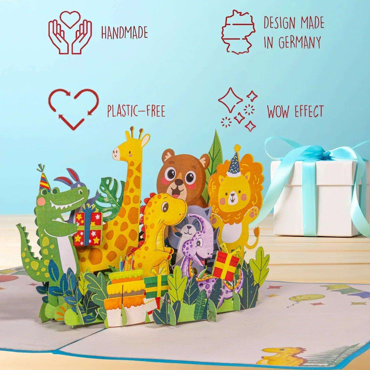 Pop-Up Geburtstagskarte für Kinder - Kindergeburtstag 3D mit Tiere, LINPopUp - LINPopUp