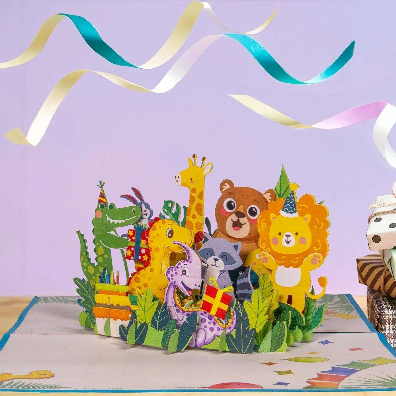Pop-Up Geburtstagskarte für Kinder - Kindergeburtstag 3D mit Tiere, LINPopUp - LINPopUp