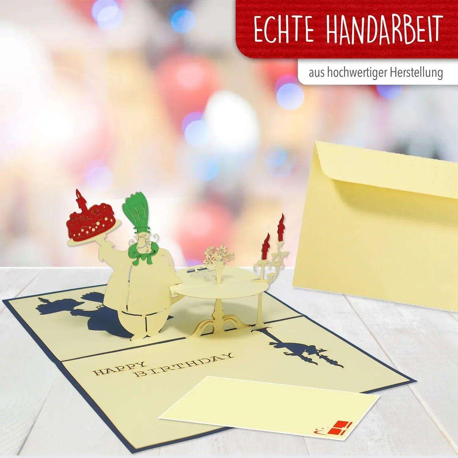 Pop-Up 3D Karte Koch - Lustige Geburtstagskarte mit Kerzen & Tischszene, N11 - LINPopUp