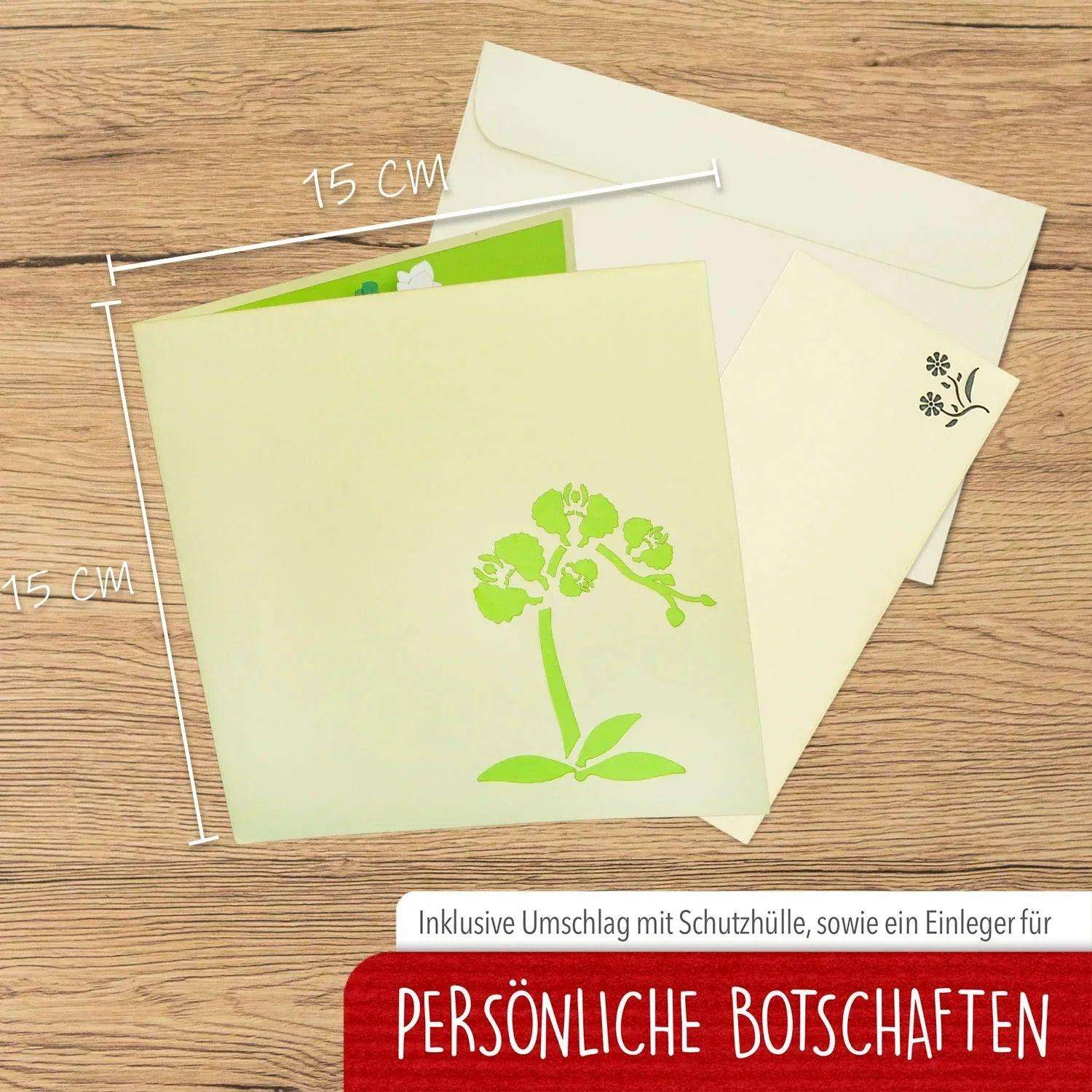 Pop Up Karte 3D Orchidee Weißgrün – Grußkarte Muttertag & Geburtstag LINPopUp 17614-N357