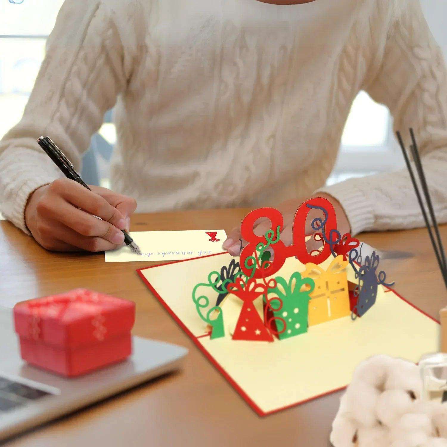 Pop-Up-Karte zum Geburtstag – Zahl 80, Geburtstagseinladung & Jubiläum, N203 - LINPopUp