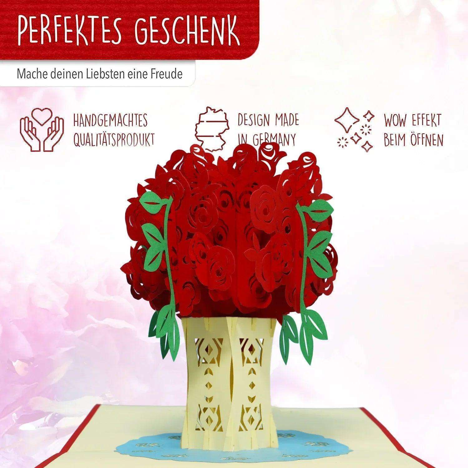 Pop Up Karte 3D Rosen – Grußkarte Muttertag & Valentinstag - LINPopUp