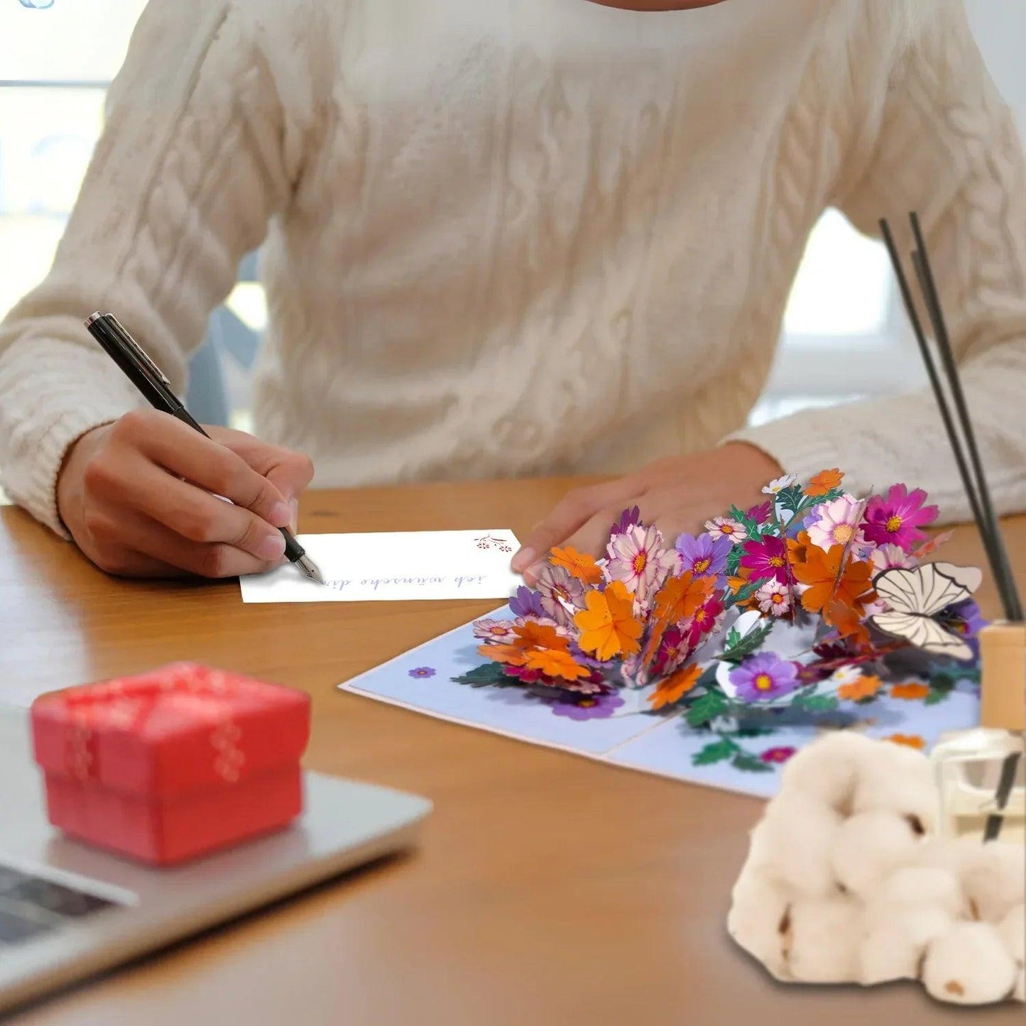 3D Pop-Up Karte Blumen, Blumenkarte, N190 - LINPopUp
