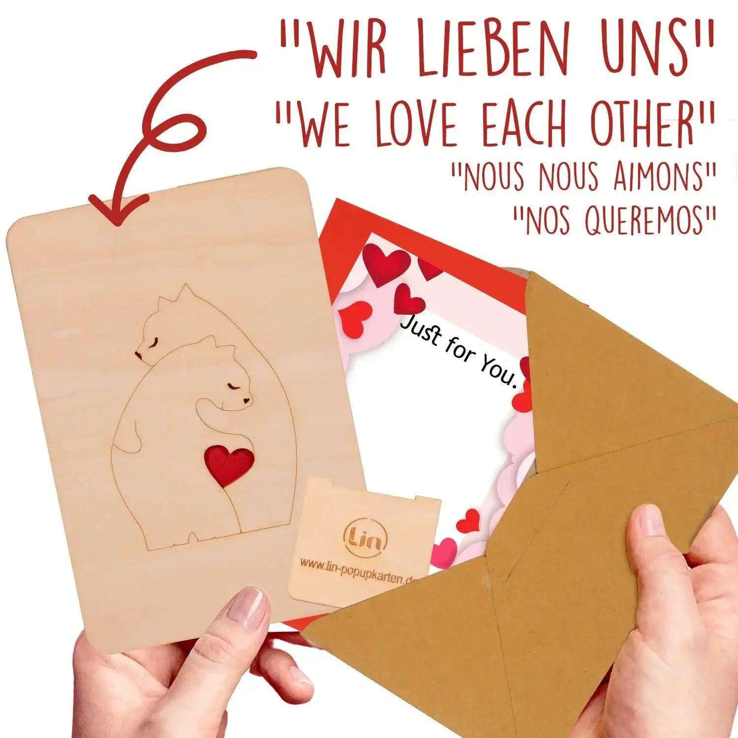Holzkarte Bären Herz, N610 - LINPopUp