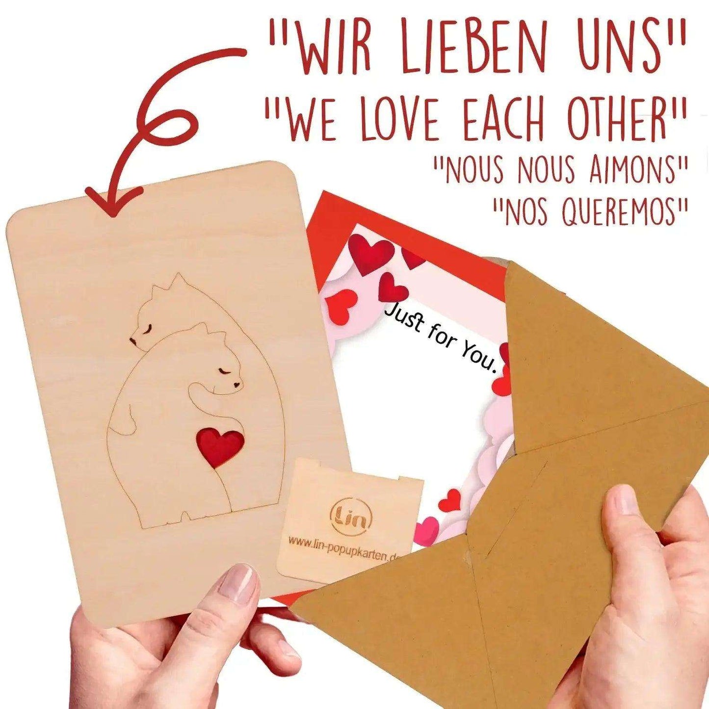 Holzkarte Bären Herz, N610 - LINPopUp