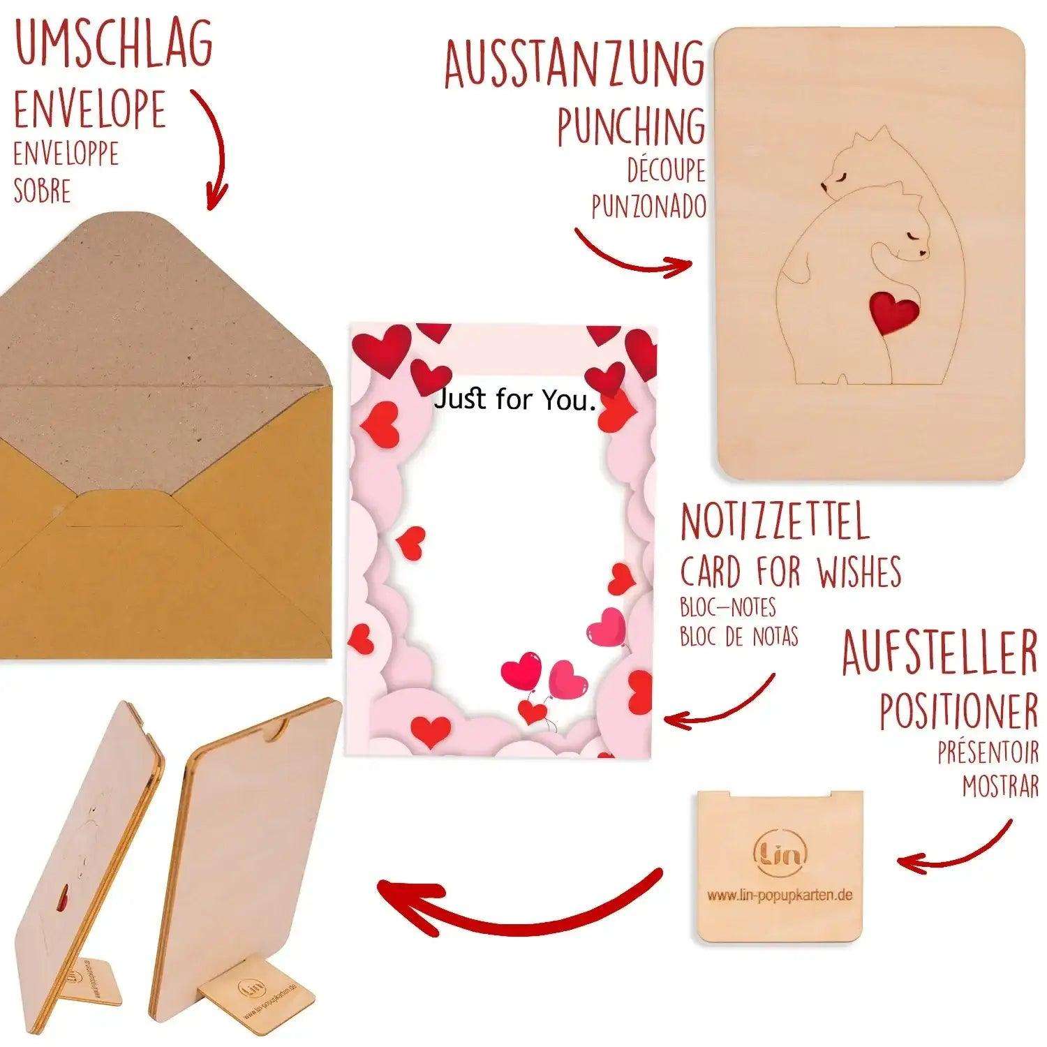 Holzkarte Bären Herz, N610 - LINPopUp